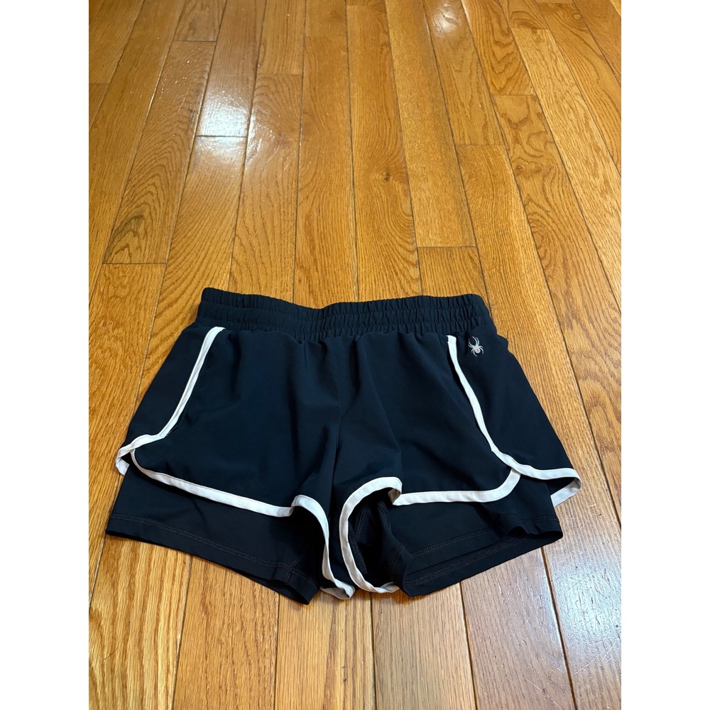 Spyder Active Womens Black White Trim Double Layer Running Shorts Size S
